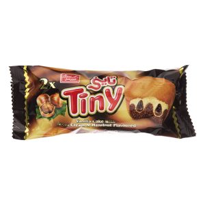 کیک دو قلو دو رنگ با مغزی کرم کاکائو با طعم فندق تاینی حجم 60 گرم